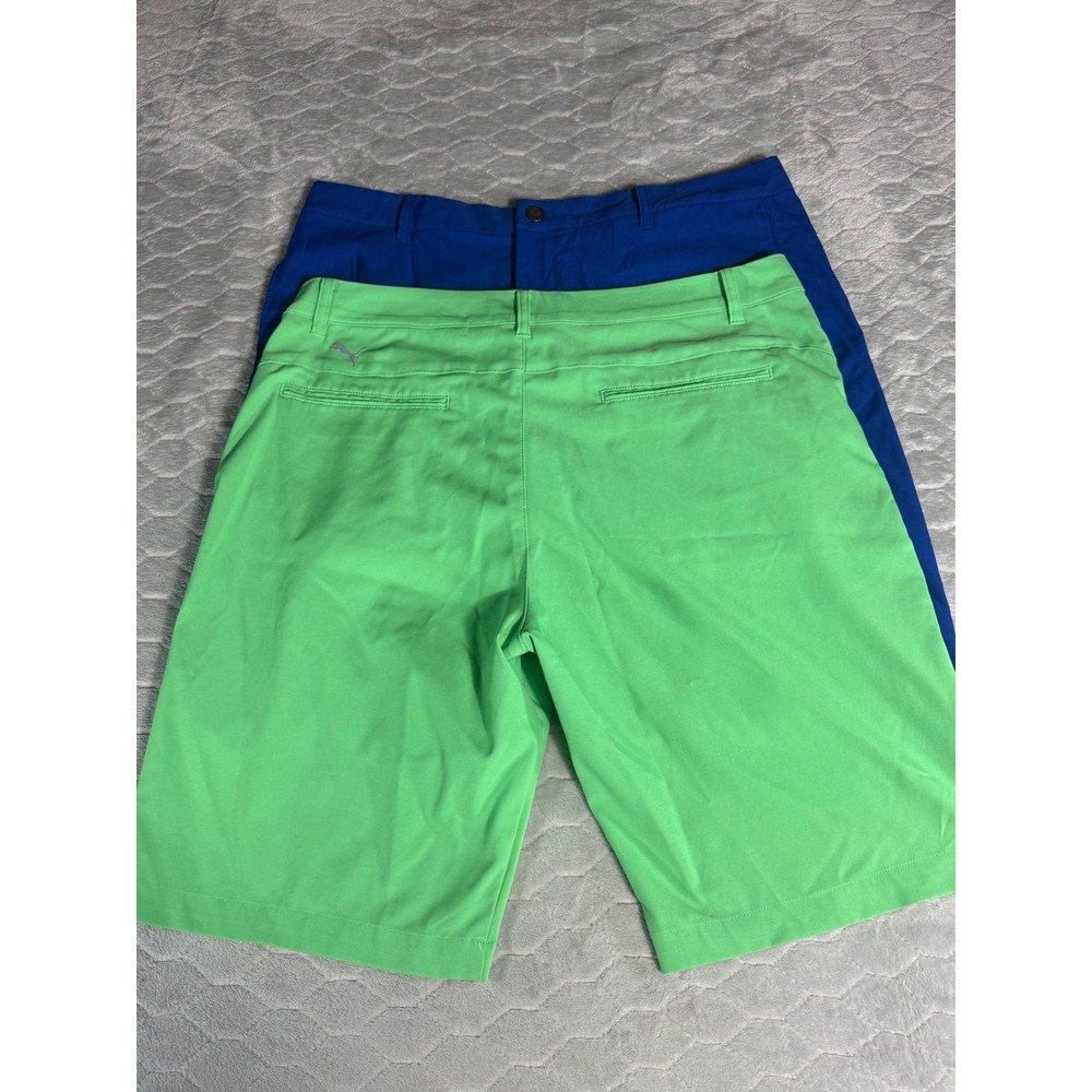Lot of 2 Puma Golf Shorts Mens 36 Green Blue Performance 10 Inseam 578182-10